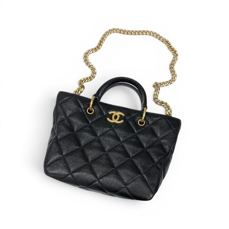 Chanel Shoulder Bag Black Gold Quilted CC Logo Chain 2-Way — view 5
