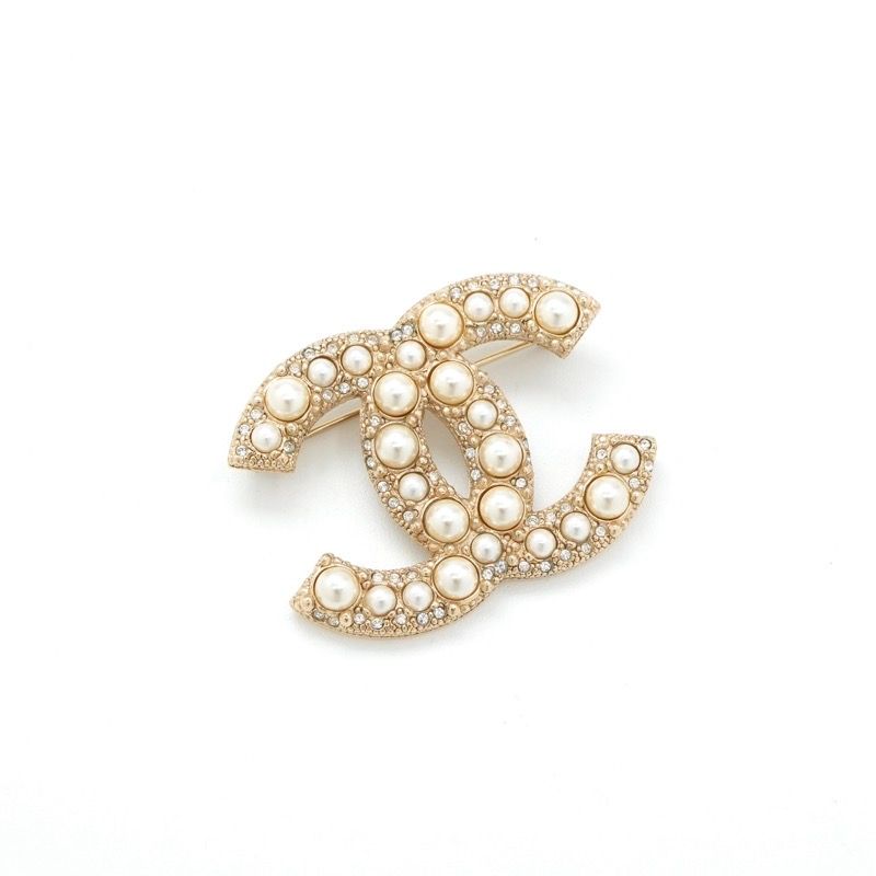 Chanel Brooch Corsage Gold CC Logo Rhinestone
