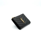 Saint Laurent Wallet Bifold Mini Black Gold Zip Stitch YSL Logo Quilted — view 2
