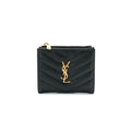 Saint Laurent Wallet Bifold Mini Black Gold Zip Stitch YSL Logo Quilted