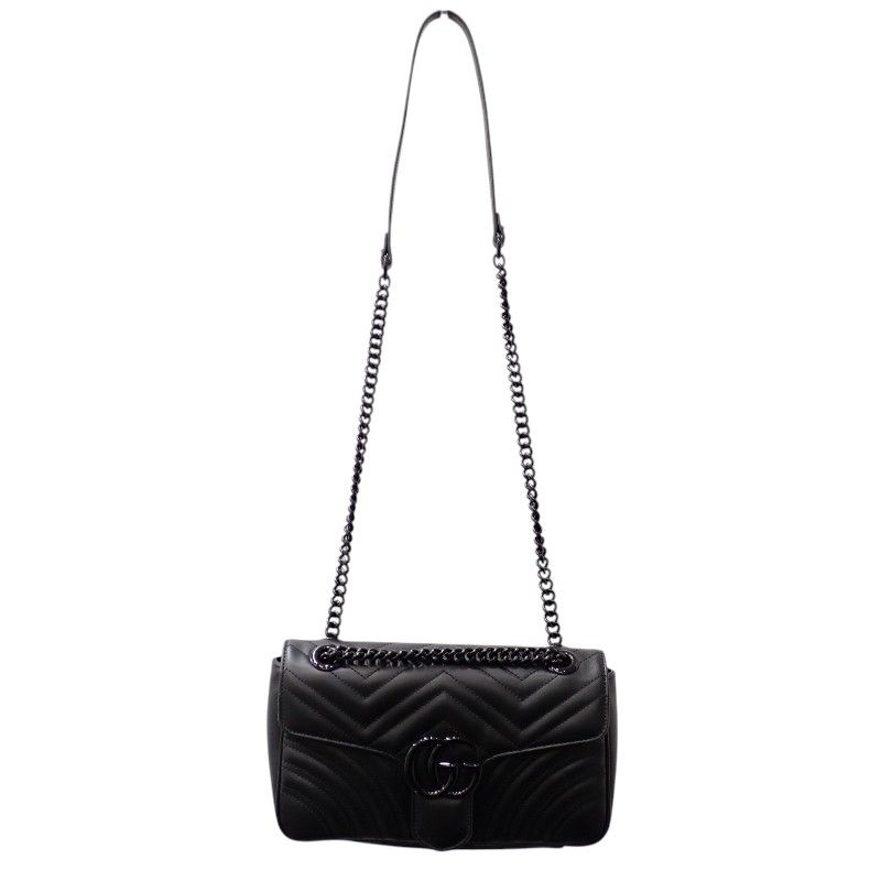 Gucci GG Marmont Small Shoulder Bag 2-Way Calfskin So Black Monochrome Included — view 3