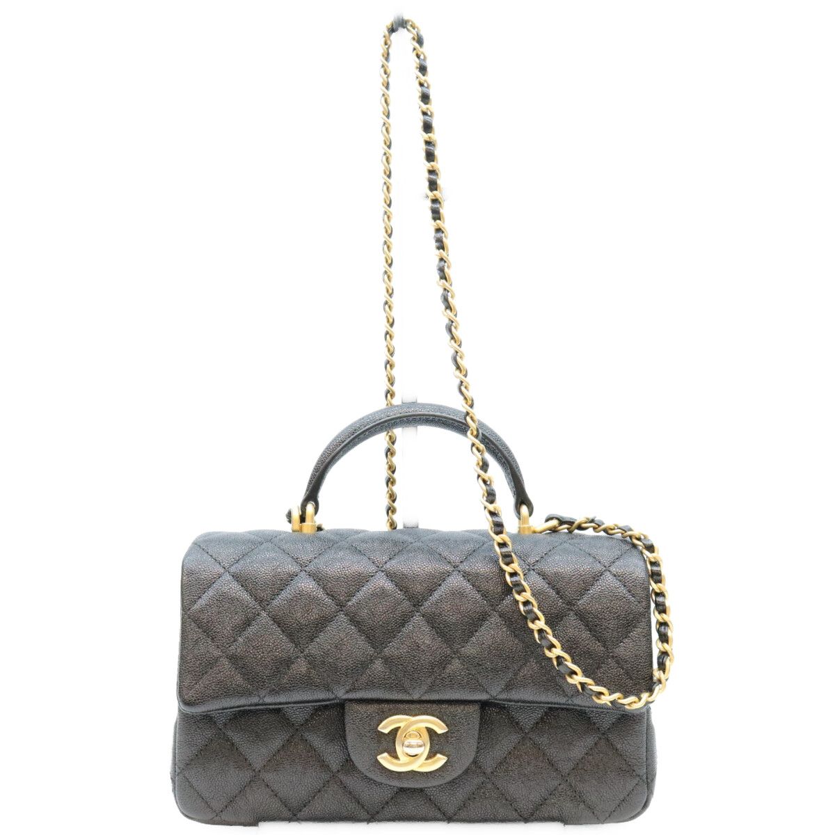 Chanel Black Caviar Gold Top Handle Mini Quilted 20