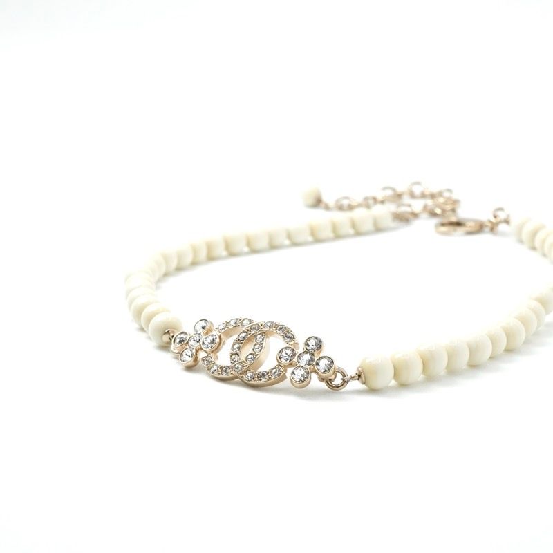 Chanel Pendant Choker Gold White CC Logo Rhinestone