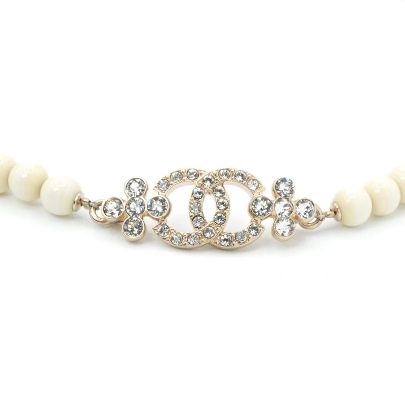 Chanel Pendant Choker Gold White CC Logo Rhinestone — view 3