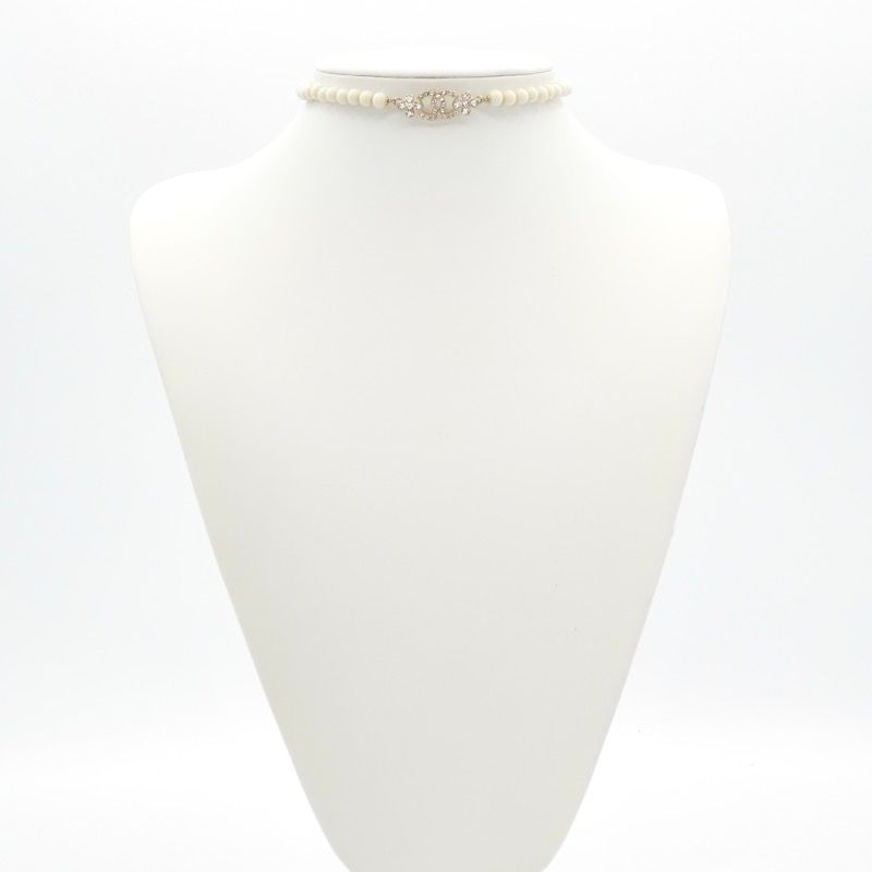 Chanel Pendant Choker Gold White CC Logo Rhinestone — view 8