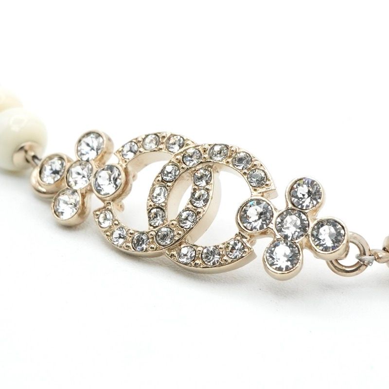 Chanel Pendant Choker Gold White CC Logo Rhinestone — view 5