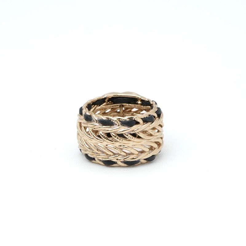 Chanel Ring Gold CC Logo Rhinestone Leather — view 4