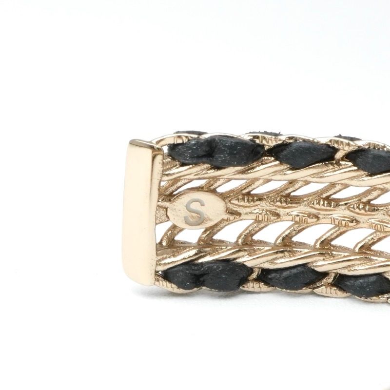 Chanel Bracelet Bangle Calf Gold CC Logo Rhinestone Leather — view 7