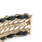 Chanel Bracelet Bangle Calf Gold CC Logo Rhinestone Leather — view 6