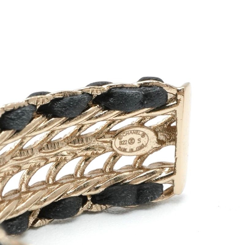 Chanel Bracelet Bangle Calf Gold CC Logo Rhinestone Leather — view 6