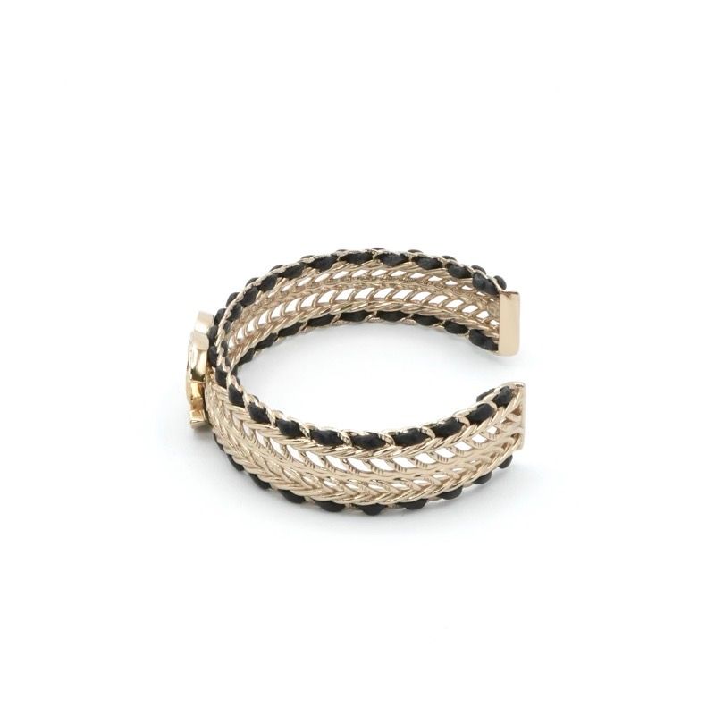 Chanel Bracelet Bangle Calf Gold CC Logo Rhinestone Leather — view 3