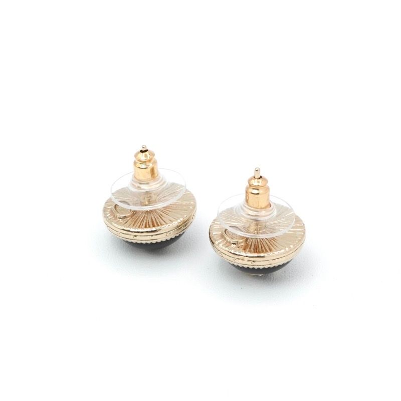 Chanel Earrings Gold Black CC Logo Circle Rhinestone — view 4