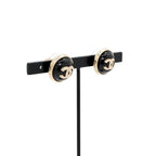 Chanel Earrings Gold Black CC Logo Circle Rhinestone — view 7