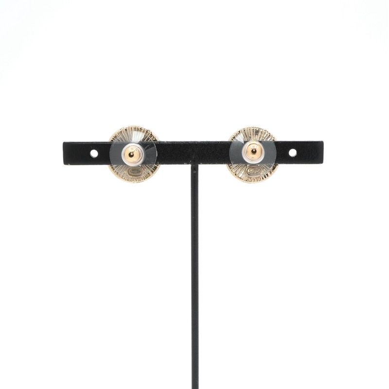 Chanel Earrings Gold Black CC Logo Circle Rhinestone — view 8