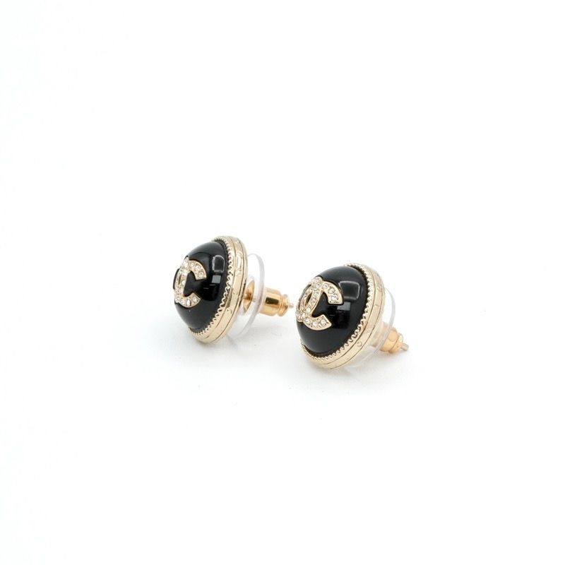 Chanel Earrings Gold Black CC Logo Circle Rhinestone — view 3