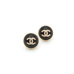 Chanel Earrings Gold Black CC Logo Circle Rhinestone — view 2