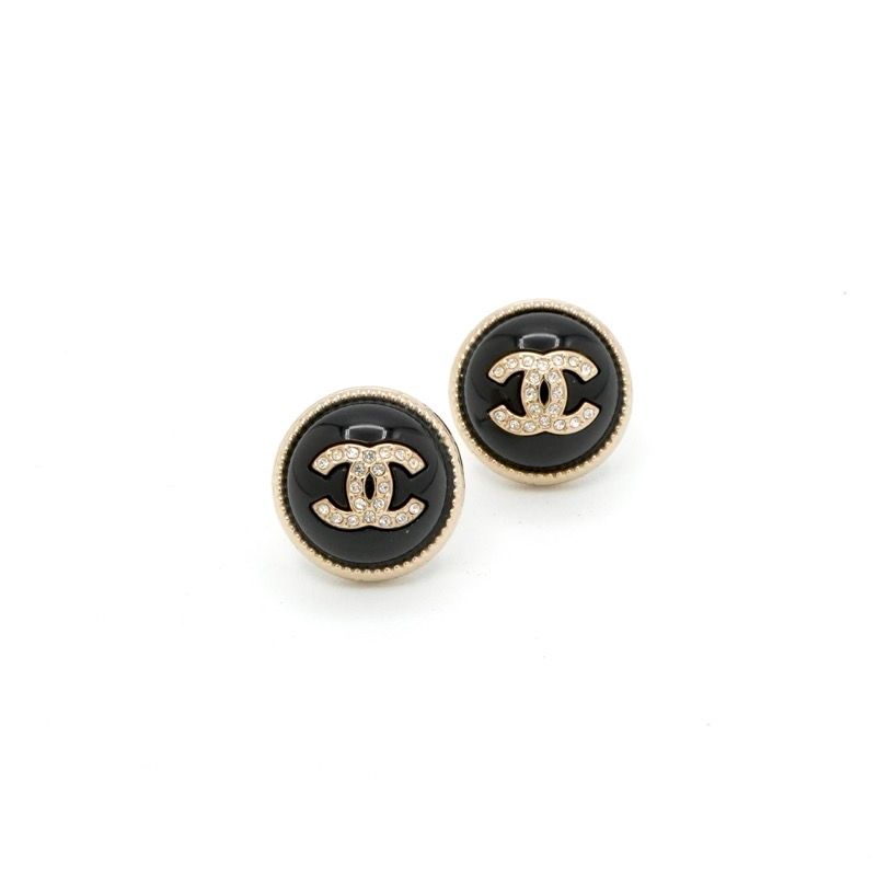 Chanel Earrings Gold Black CC Logo Circle Rhinestone — view 2