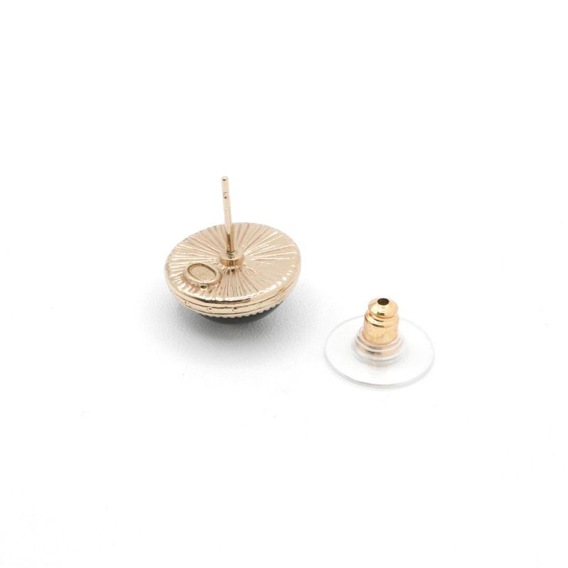 Chanel Earrings Gold Black CC Logo Circle Rhinestone — view 5
