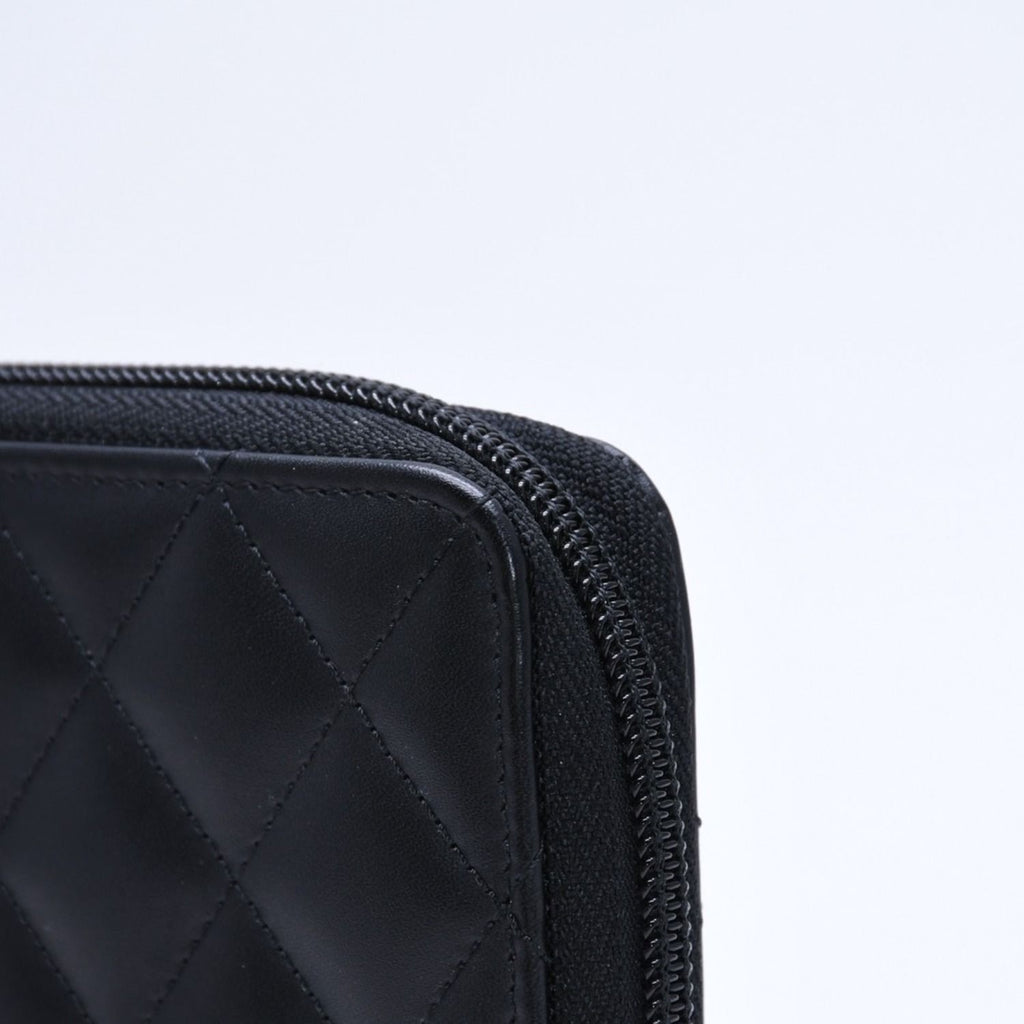 Chanel Cambon Line Round Zip Wallet Calfskin Black Silver — view 5