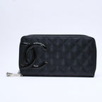 Chanel Cambon Line Round Zip Wallet Calfskin Black Silver — view 2