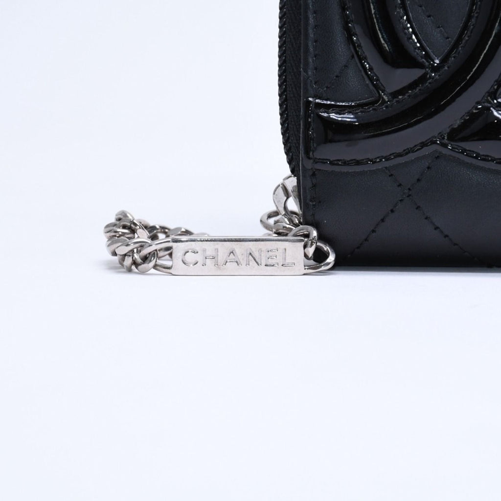 Chanel Cambon Line Round Zip Wallet Calfskin Black Silver — view 4