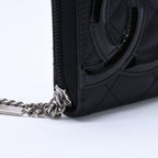 Chanel Cambon Line Round Zip Wallet Calfskin Black Silver — view 8