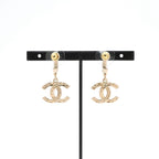 Chanel Earrings Gold CC Logo Hoop Rhinestone — view 8