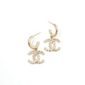Chanel Earrings Gold CC Logo Hoop Rhinestone