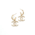 Chanel Earrings Gold CC Logo Hoop Rhinestone