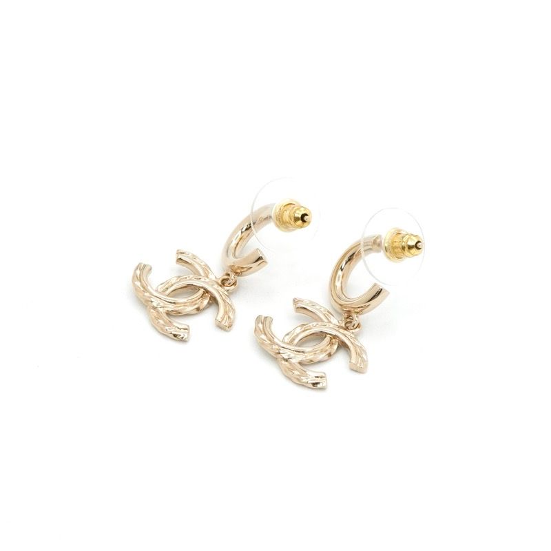 Chanel Earrings Gold CC Logo Hoop Rhinestone — view 3
