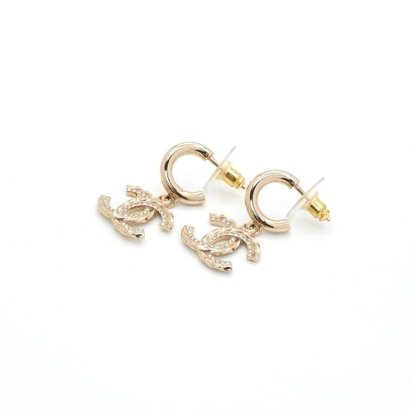 Chanel Earrings Gold CC Logo Hoop Rhinestone — view 2