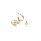 Chanel Earrings Gold CC Logo Hoop Rhinestone — view 4
