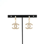 Chanel Earrings Gold CC Logo Hoop Rhinestone — view 6