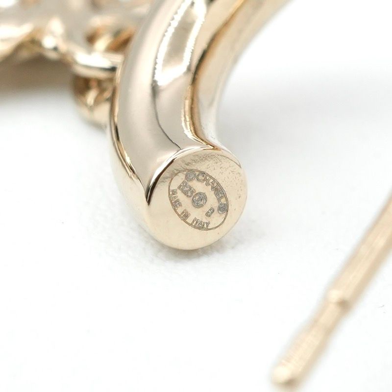 Chanel Earrings Gold CC Logo Hoop Rhinestone — view 5