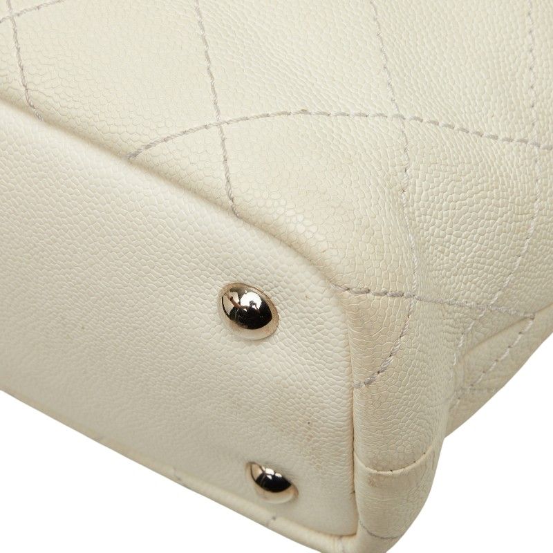 Chanel on the Road CC Logo Wild Stitch Tote Shoulder Bag White Caviar Leather — view 6