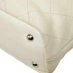 Chanel on the Road CC Logo Wild Stitch Tote Shoulder Bag White Caviar Leather — view 4