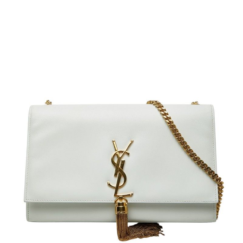 Saint Laurent YSL Logo Kate Crossbody Chain Shoulder Bag Tassel White Leather