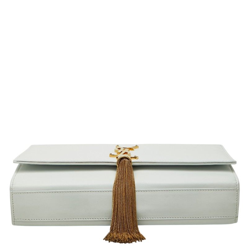 Saint Laurent YSL Logo Kate Crossbody Chain Shoulder Bag Tassel White Leather — view 3