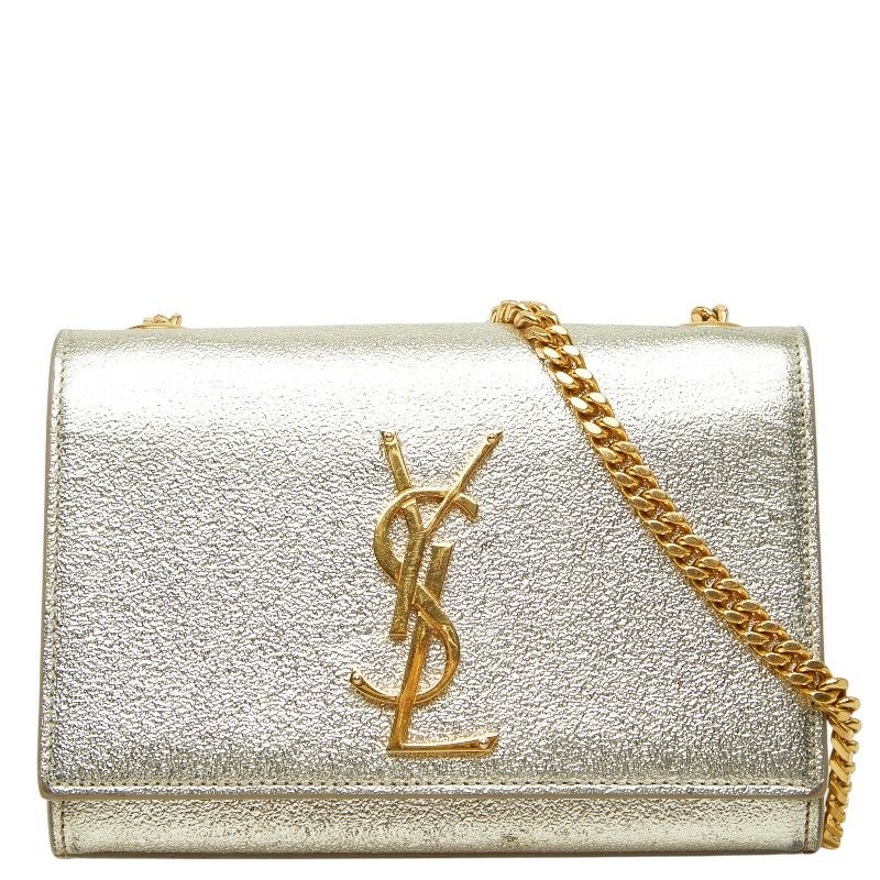 Saint Laurent YSL Logo Kate Crossbody Chain Shoulder Bag Gold Leather