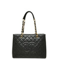 Chanel CC Logo Grand Shopping Tote GST Chain Shoulder Bag Black Caviar Leather