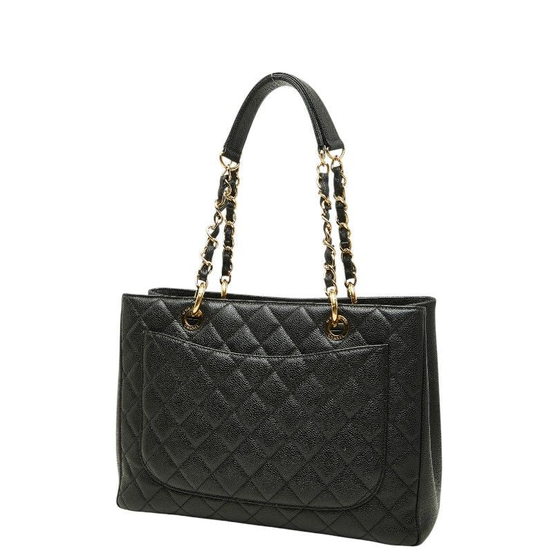 Chanel CC Logo Grand Shopping Tote GST Chain Shoulder Bag Black Caviar Leather — view 2