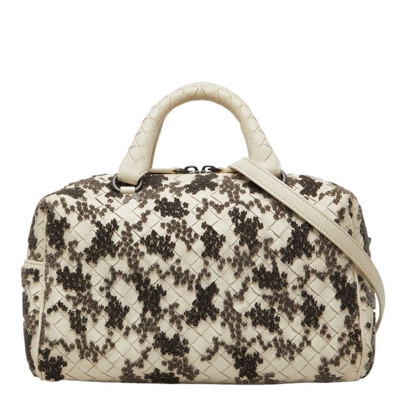 Bottega Veneta Intrecciato 2-Way Shoulder Bag White Gray Leather