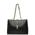 Saint Laurent Cassandra YSL Logo Chain Tote Shoulder Bag Black Leather