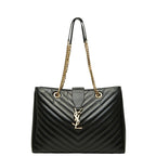 Saint Laurent Cassandra YSL Logo Chain Tote Shoulder Bag Black Leather