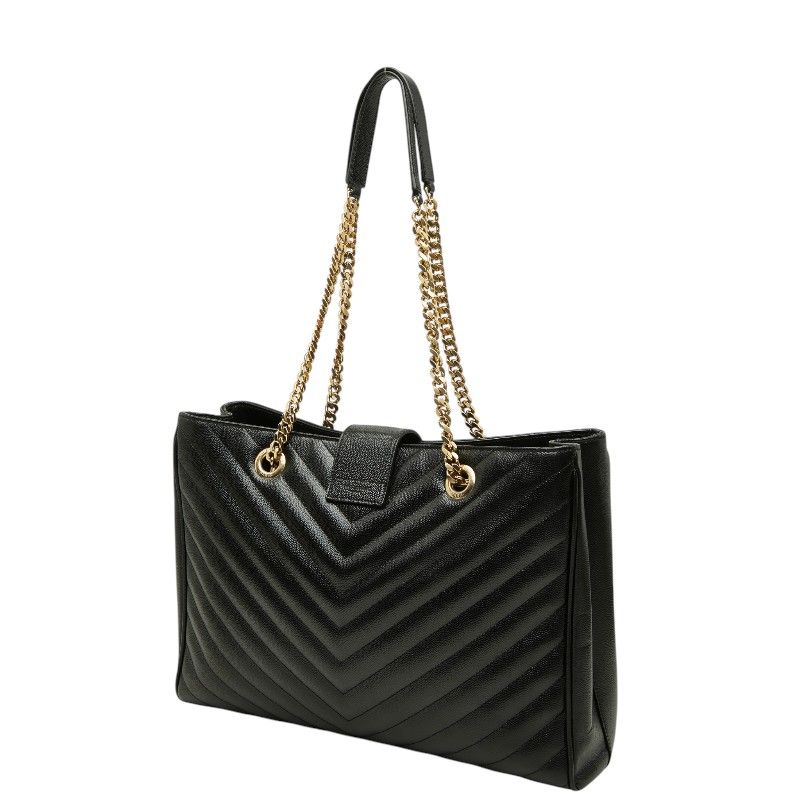 Saint Laurent Cassandra YSL Logo Chain Tote Shoulder Bag Black Leather — view 2
