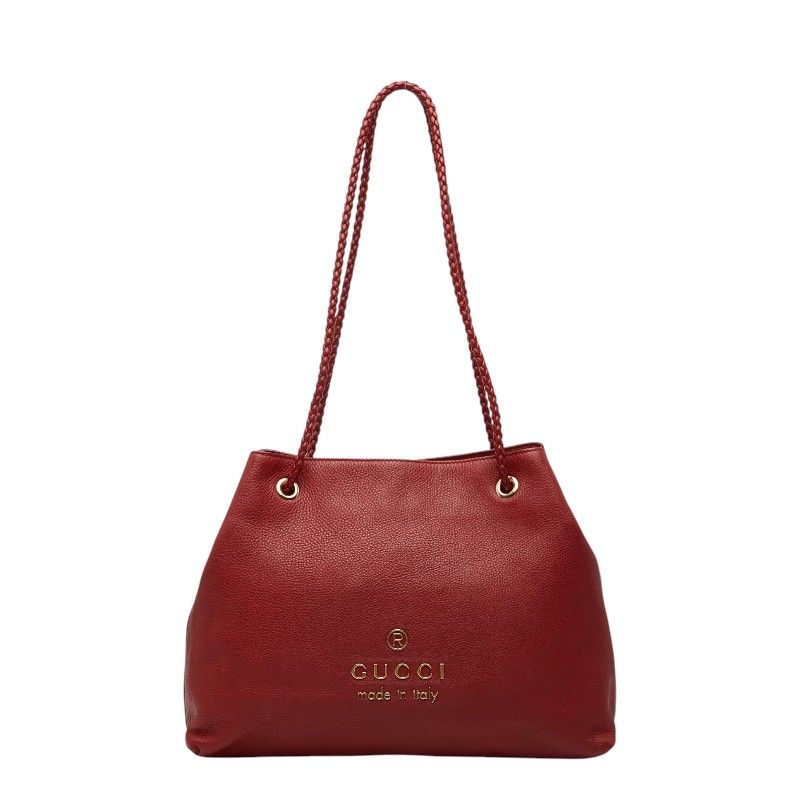 Gucci Logo Tote Shoulder Bag Red Leather