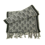 Gucci GG Shadow Jacquard Scarf All Over Pattern Wool Fringe Black Gray — view 3