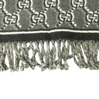 Gucci GG Shadow Jacquard Scarf All Over Pattern Wool Fringe Black Gray — view 5