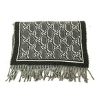 Gucci GG Shadow Jacquard Scarf All Over Pattern Wool Fringe Black Gray — view 2