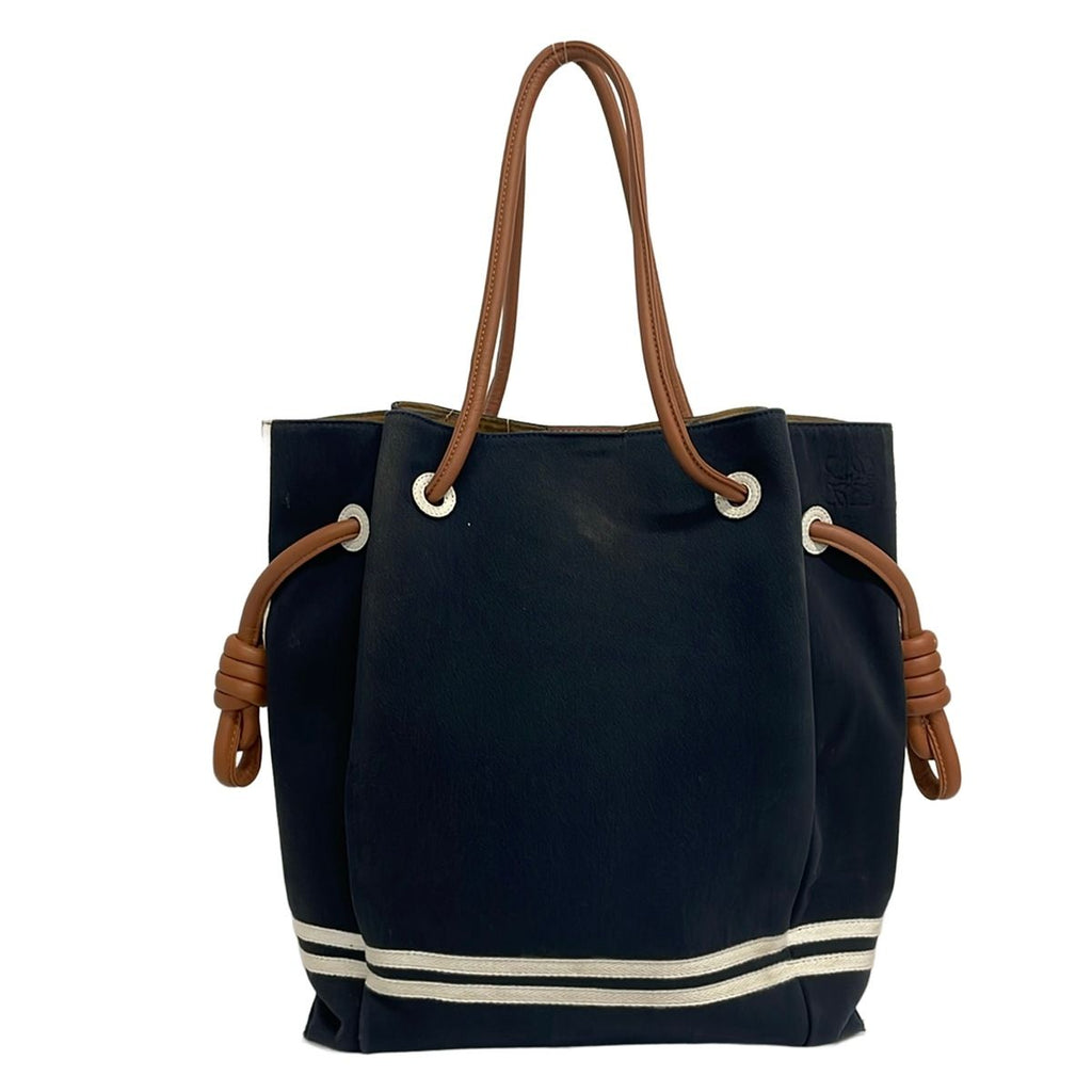 Loewe Tote Flamenco Knot Sailor Navy White Brown Leather